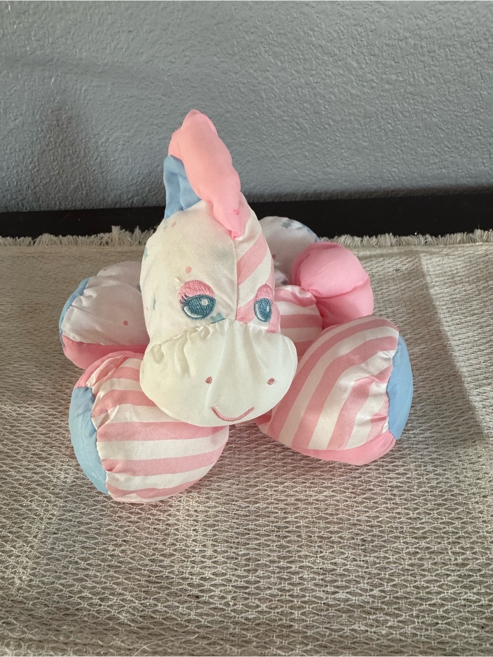 Vintage 1991 Fisher Price Puffalump HORSE Pony Pink Striped Plush Toy